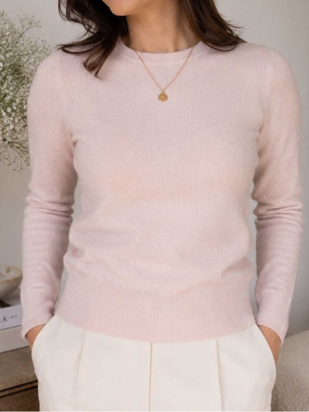 Quince 100% Mongolian Cashmere Crewneck Sweater Blush Pink XS